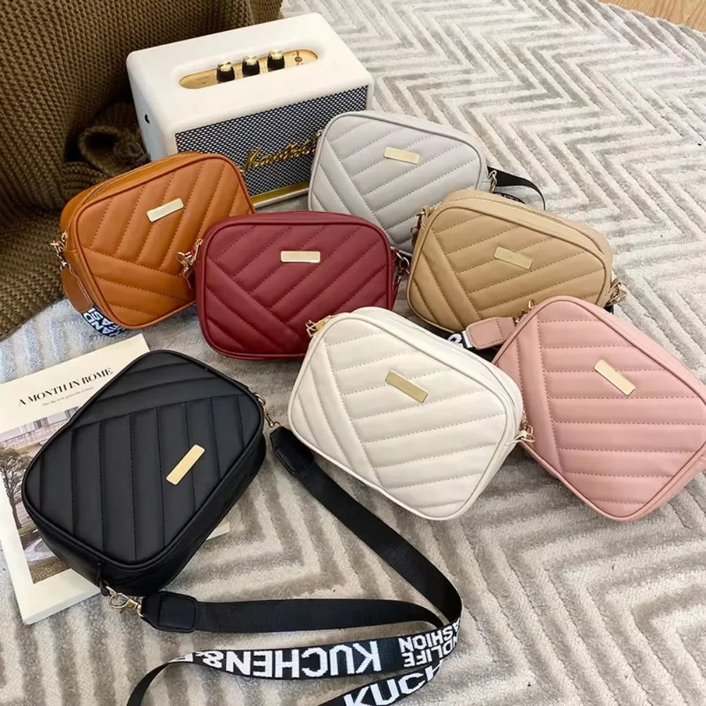 High quality women's PU rolling strip camera bag shoulder bag mobile phone bag casual crossbody bag