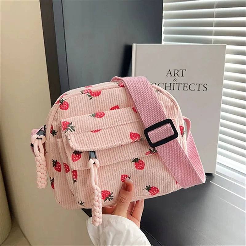 Vintage Harajuku Corduroy Crossbody Bag, Casual Japanese Style Handbag Shoulder Bag with Zipper Closure,Chic Everyday Use Purse