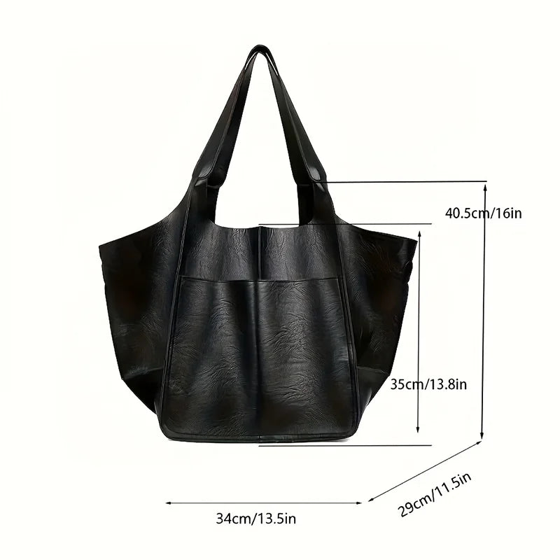 Retro Minimalist Tote Bag Large Capacity Shopping Bag Fashion PU Leather Soft Leather Shoulder Bag