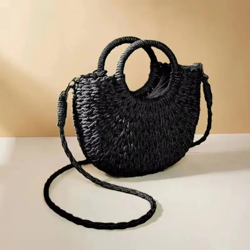 Yogodlns Handmade Half-Round Rattan Woven Straw Bag Summer Women Messenger Crossbody Bags Girls Small Beach Handbag New