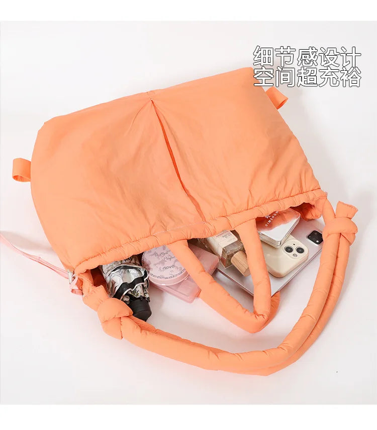 Casual nylon padded tote bag designer soft puffer women shoulder crossbody bags Simple Vintage large capacity handbags 2023