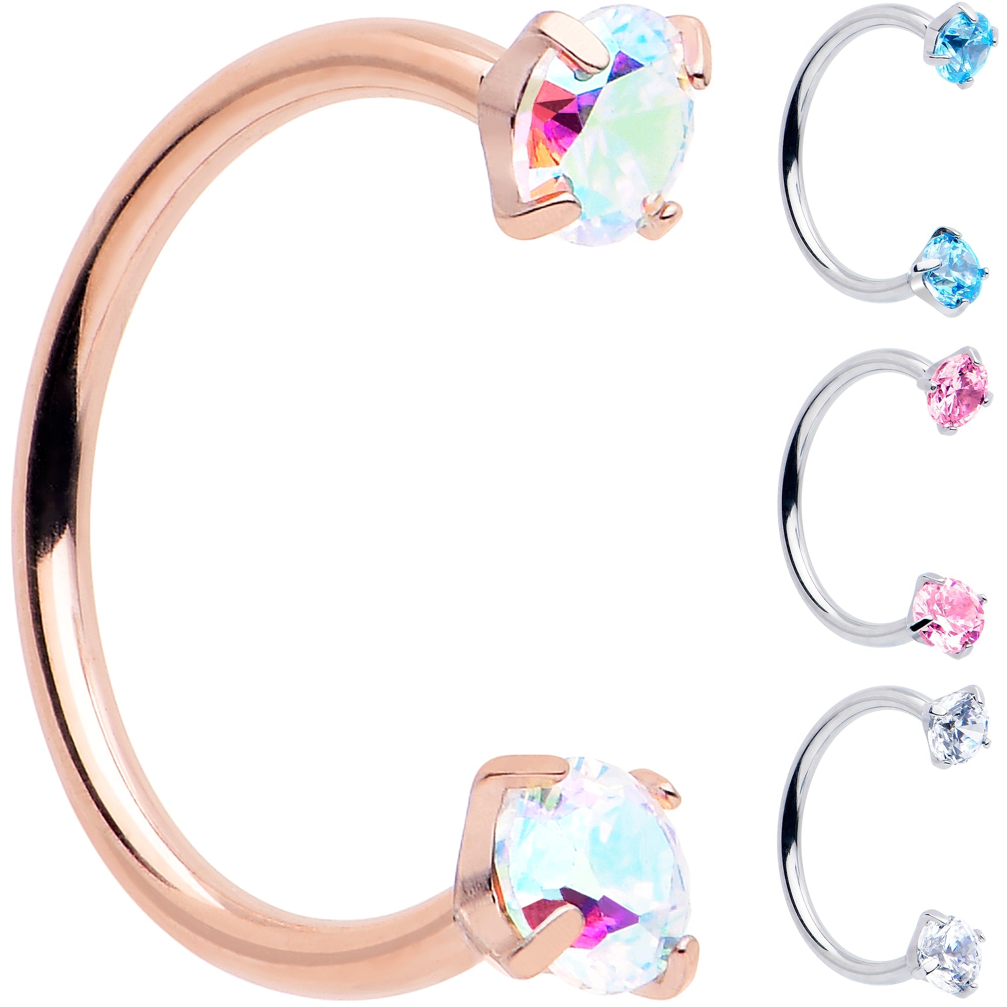 Double Gem Horseshoe Nose Ring Kit with Ball Grabber