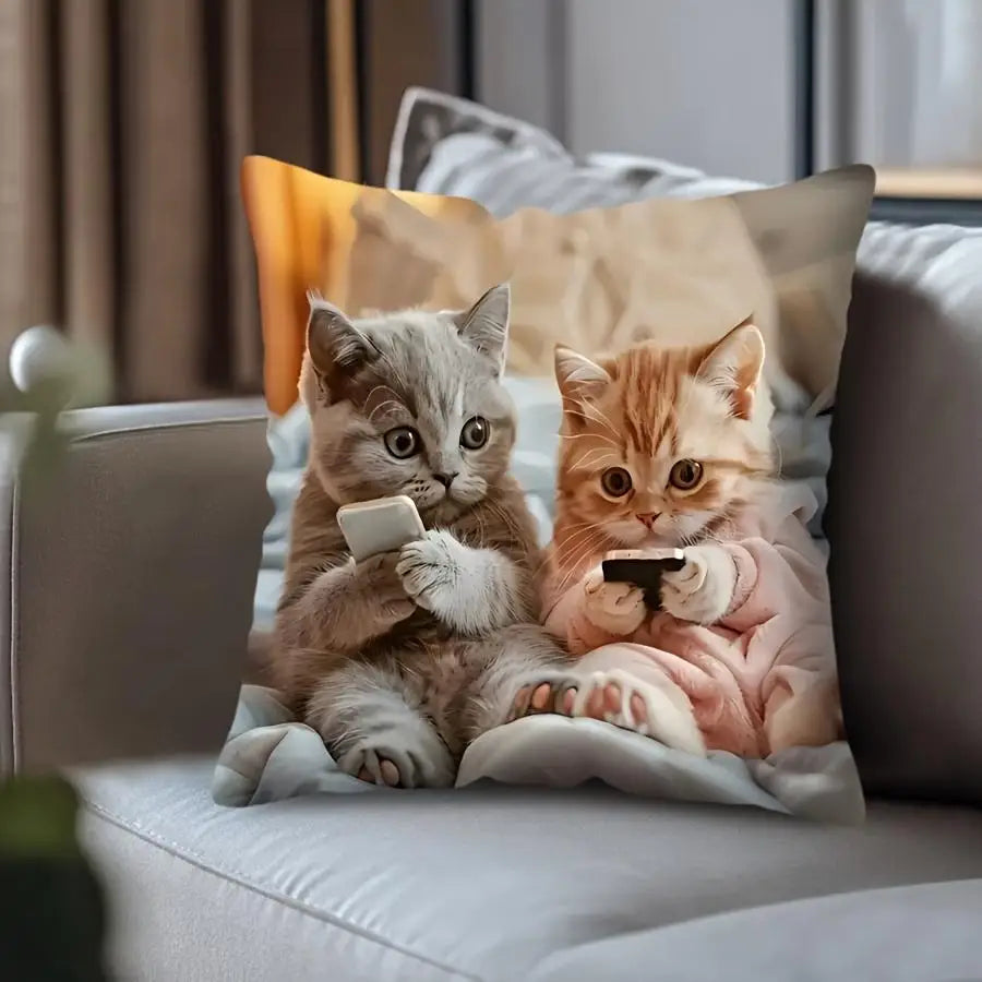 1pcs Cute Cartoon Cat Cushion Pillow Cover Simple Printed Throw Cushion Case Creative Home Sofa Decor Gift for Cat Lovers