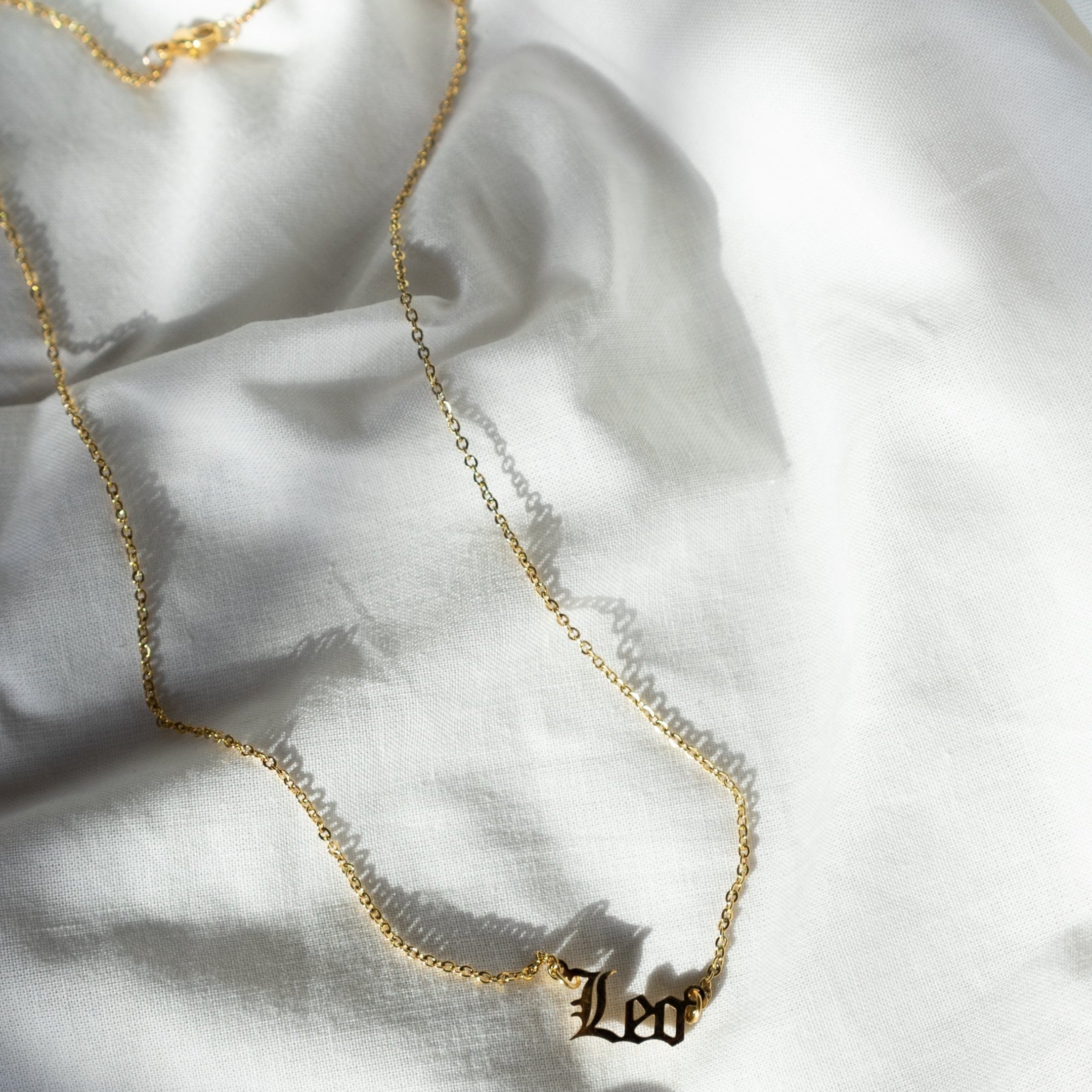 Leo Gold Zodiac Nameplate Necklace