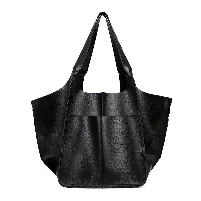 Retro Minimalist Tote Bag Large Capacity Shopping Bag Fashion PU Leather Soft Leather Shoulder Bag