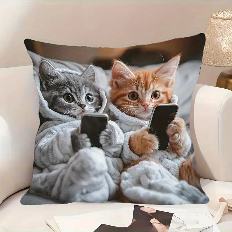 1pcs Cute Cartoon Cat Cushion Pillow Cover Simple Printed Throw Cushion Case Creative Home Sofa Decor Gift for Cat Lovers