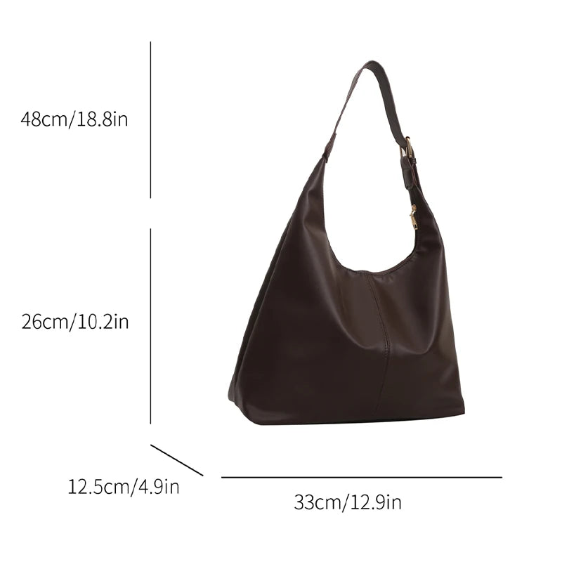 Trendy Casual Soft PU Women's Handbags Solid Color Large Capacity Female Shoulder Bag Retro Tote Bag For Commute Shopping