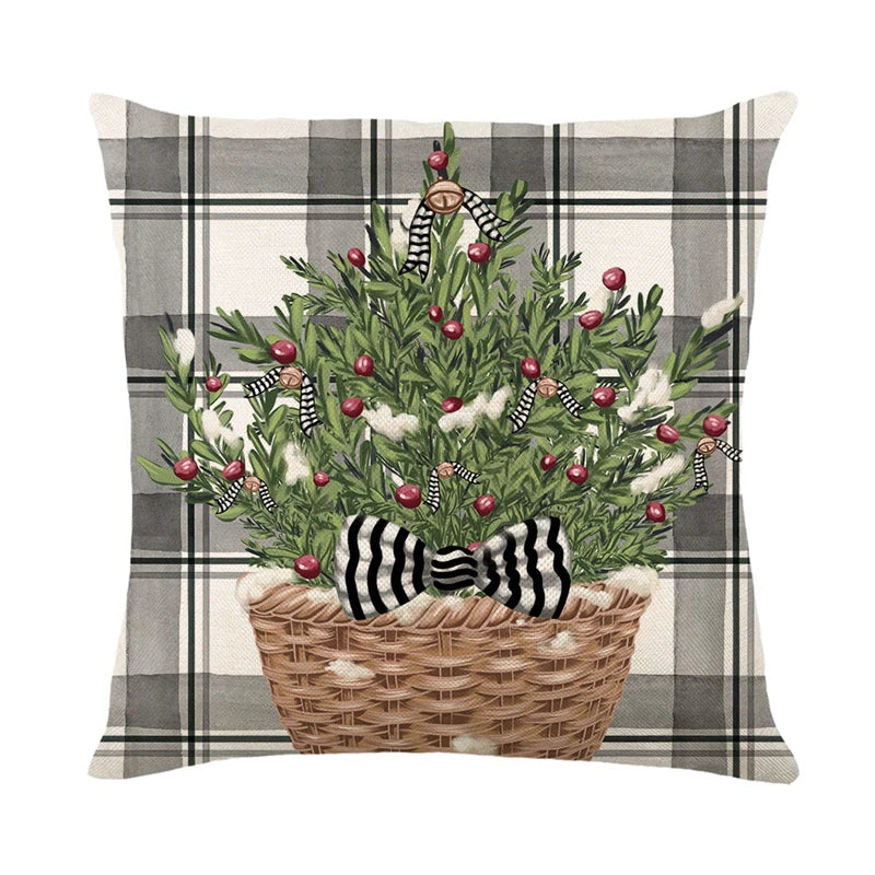 Linen Merry Christmas Pillow Cover 45x45cm Throw Pillowcase Winter Christmas Decorations for Home Tree Deer Sofa Cushion Cover