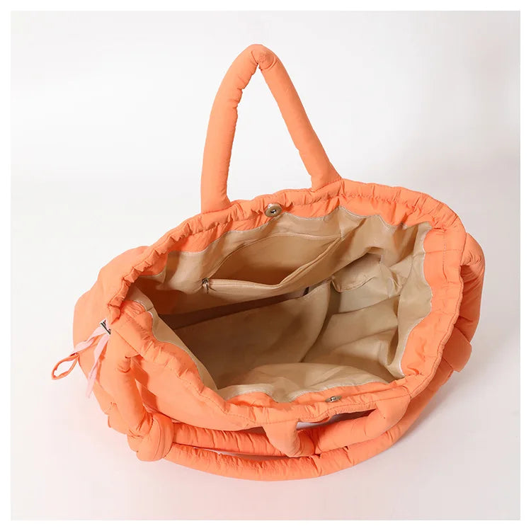 Casual nylon padded tote bag designer soft puffer women shoulder crossbody bags Simple Vintage large capacity handbags 2023