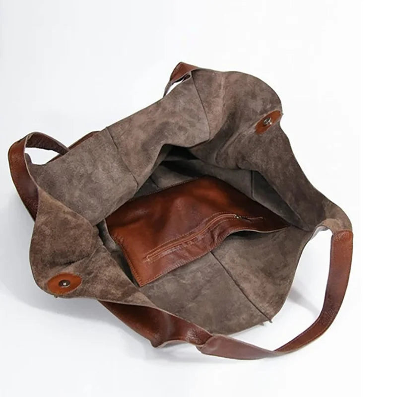 Retro Minimalist Tote Bag Large Capacity Shopping Bag Fashion PU Leather Soft Leather Shoulder Bag