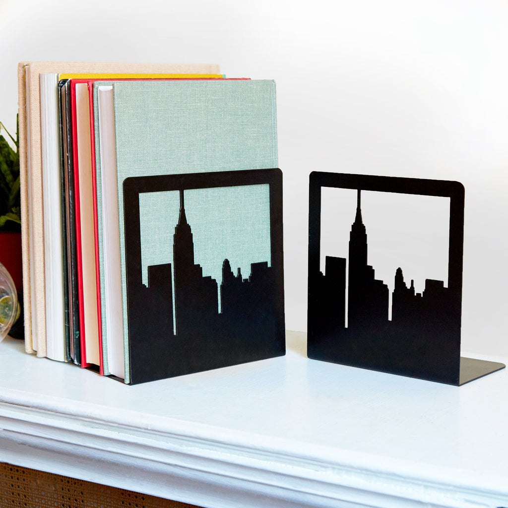 NYC Skyline Bookends – Decorative Metal Book Ends by Geomod