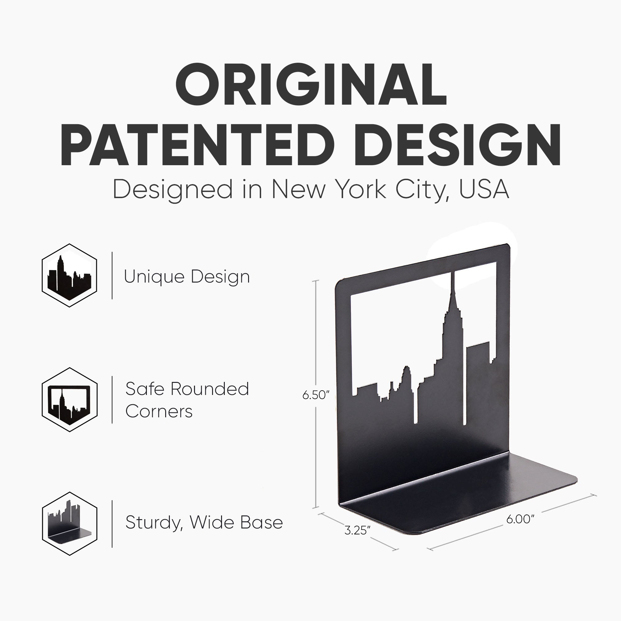 NYC Skyline Bookends – Decorative Metal Book Ends by Geomod