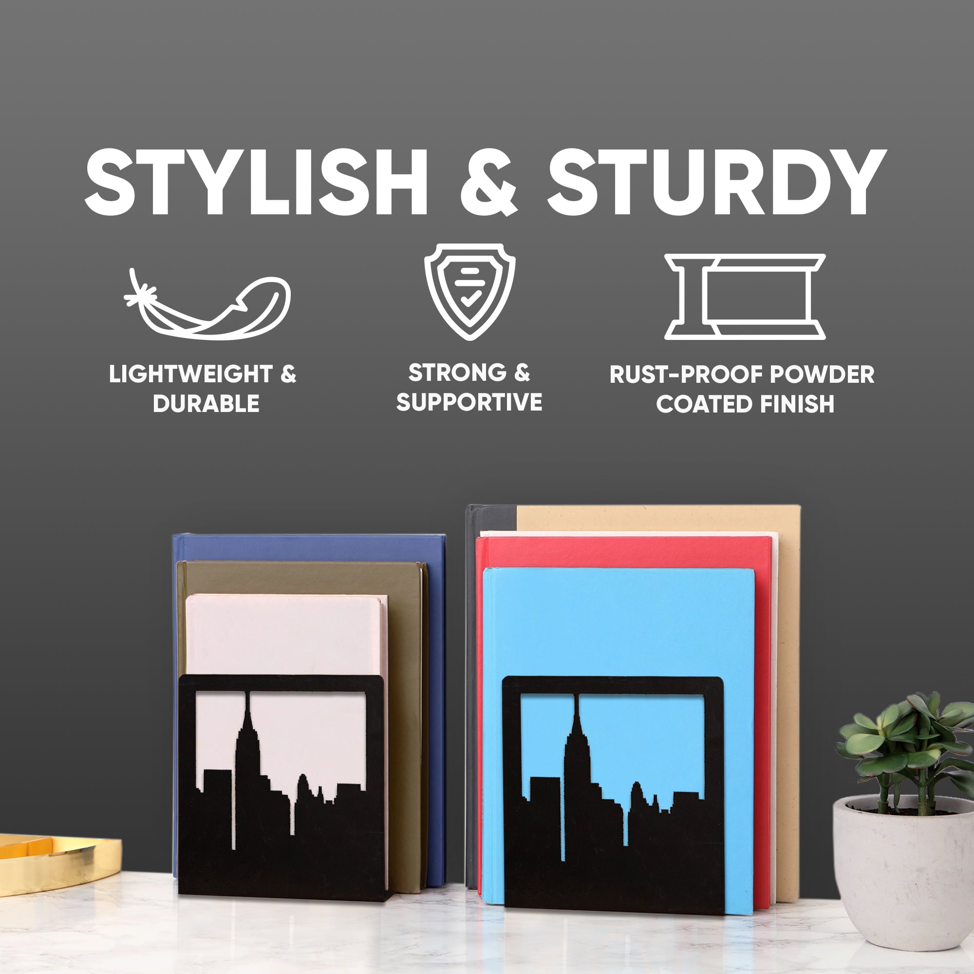 NYC Skyline Bookends – Decorative Metal Book Ends by Geomod